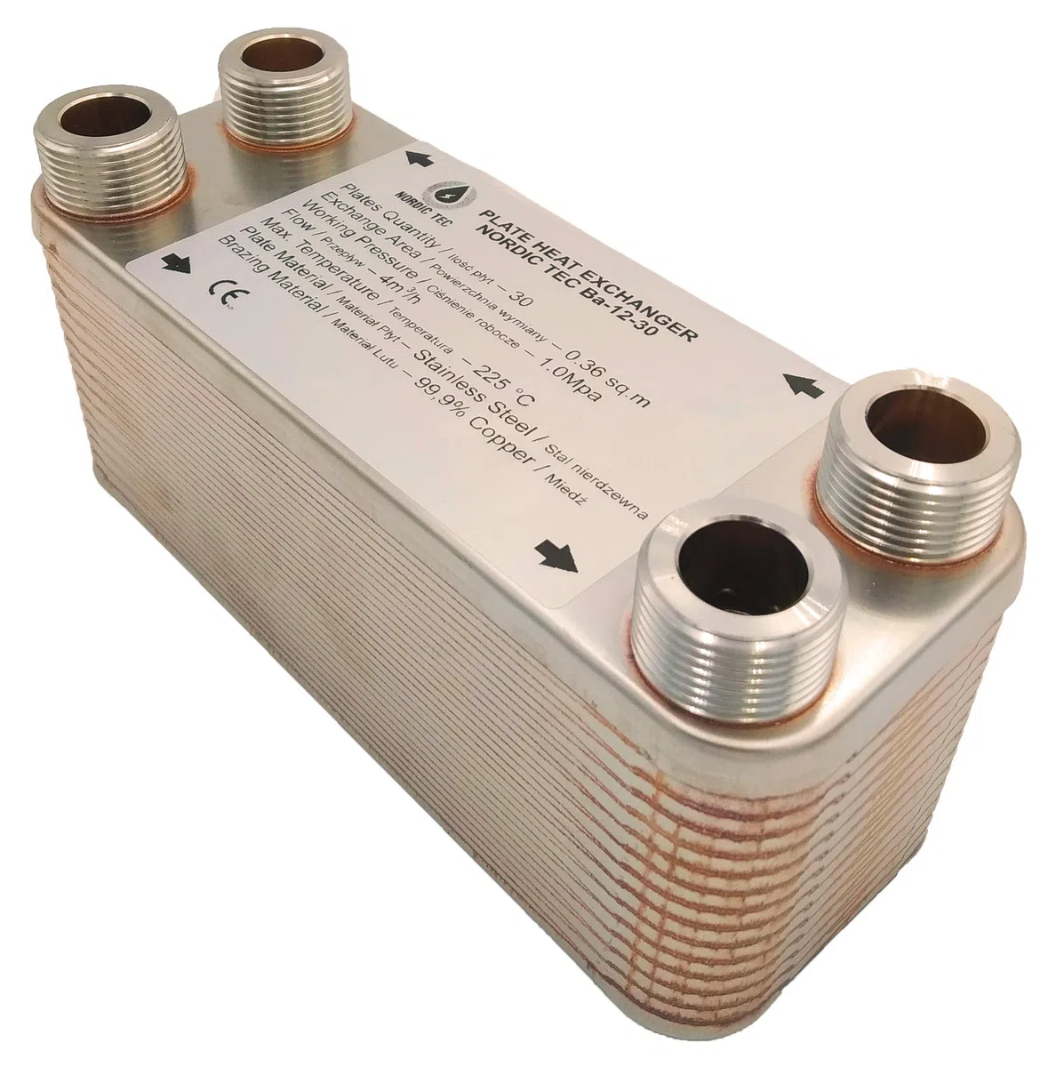 Nordic Tec Ba-12-30 - Scambiatore di calore in acciaio INOX con isolamento, 30 piastre da 65 kW, 3/4"