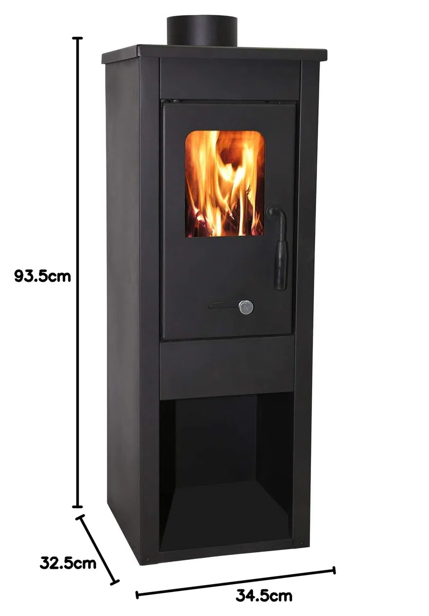 Stufa a Legna e Carbone"ERA" in Acciaio Verniciato 7 Kw Caminetto con Vetro Ceramico h 94 Cm Produzione Made in Italy 2 Anni di Garanzia Riscaldamento Casa (STUFA NERA, 7 KW)