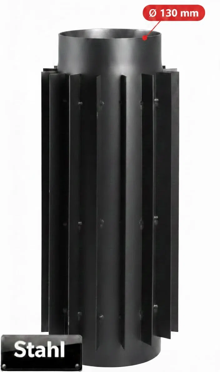 Radiatore a gas di scarico, Ø 130 mm, scambiatore di calore, canna fumaria, radiatore con nervature, recupero del calore di scarico, nero, per forni a combustibile solido, resistente al