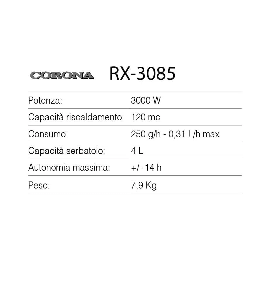 TecnoAir System - Stufa a combustibile liquido CORONA Modello RX 3085-3000 W