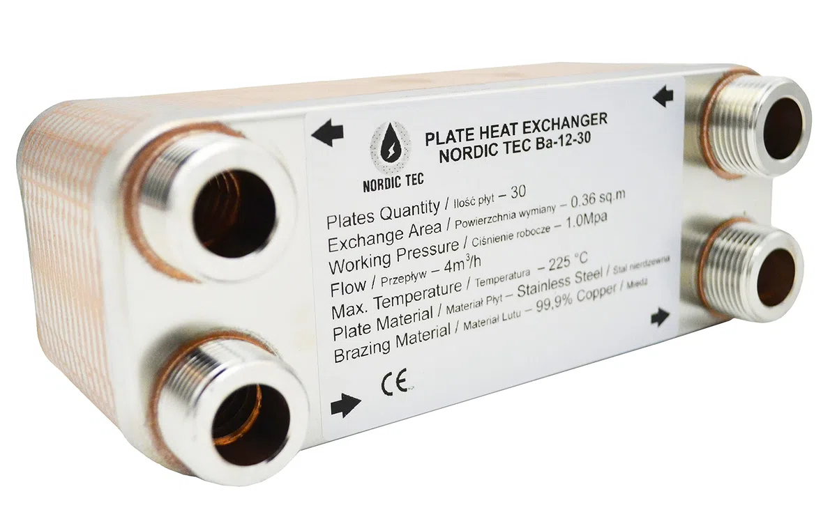 Nordic Tec Ba-12-30 - Scambiatore di calore in acciaio INOX, 30 piastre da 65 kW, 3/4"