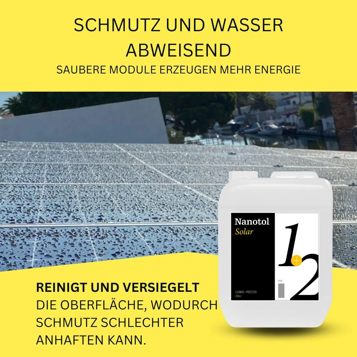 Nanotol Detergente per impianti fotovoltaici e solari per 800 m² – Pulitore + nanoversamento 1+2 per una protezione a lungo termine dallo sporco con effetto facile da pulire e loto – prestazioni più