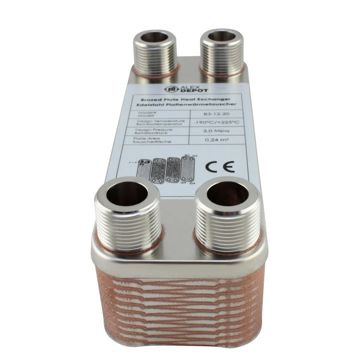 Scambiatore di calore a piastre in acciaio inox B3-12-20 con attacco da 4 x 3/4 pollici, 45 kW, riscaldamento solare (PWT)