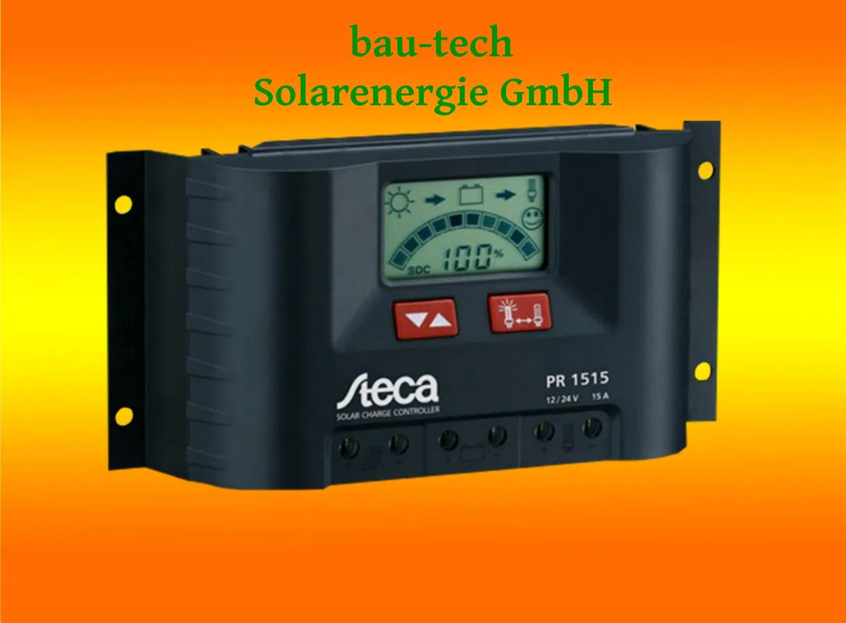 Steca, pannello solare, regolatore di carica con display LCD e uscita di 12 V per carichi (confezione da 1), PR1515