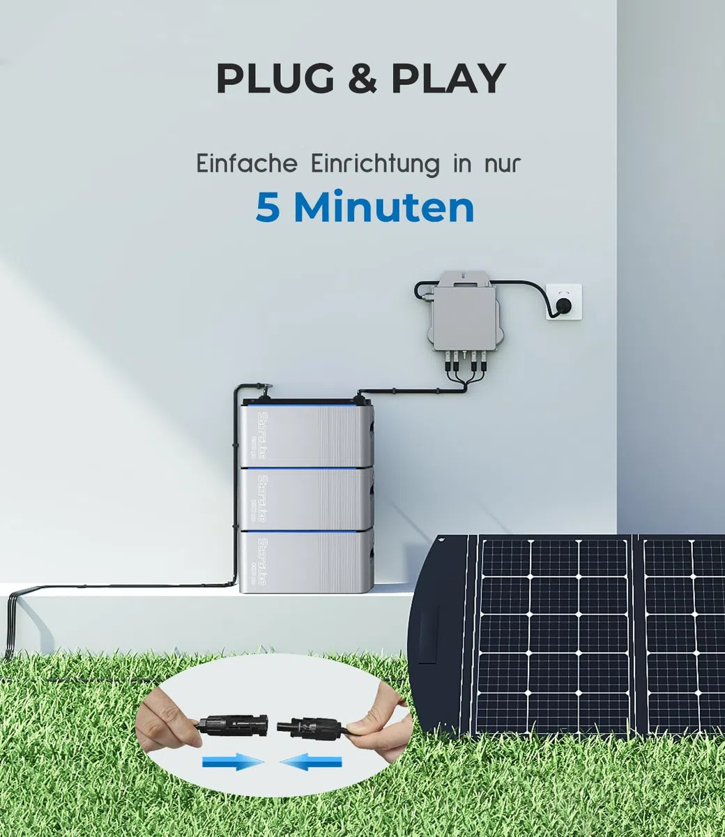 Memoria centrale elettrica da balcone S1000 Pro, 1024 Wh per centrale elettrica da balcone con ingresso solare da 1200 W, 6000 cicli di ricarica, plug & play, controllo app, utilizzabile a