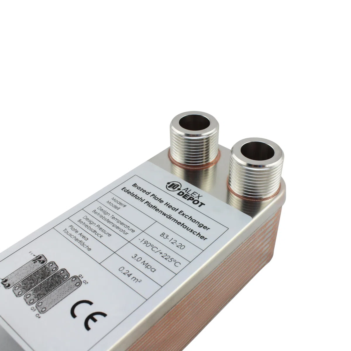 Scambiatore di calore a piastre in acciaio inox B3-12-20 con attacco da 4 x 3/4 pollici, 45 kW, riscaldamento solare (PWT)