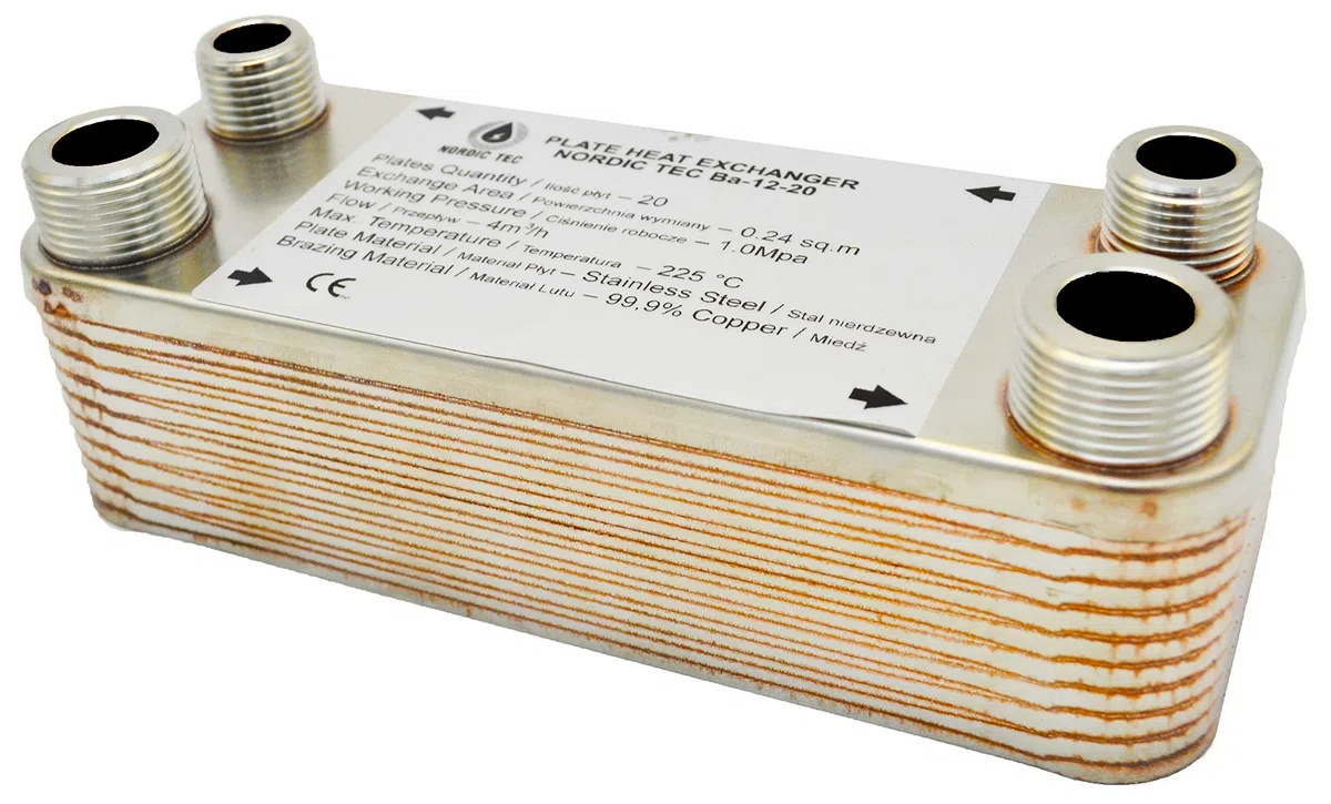 Nordic Tec Ba-12-20 - Scambiatore di calore in acciaio INOX con isolamento, 20 piastre da 45 kW 3/4"