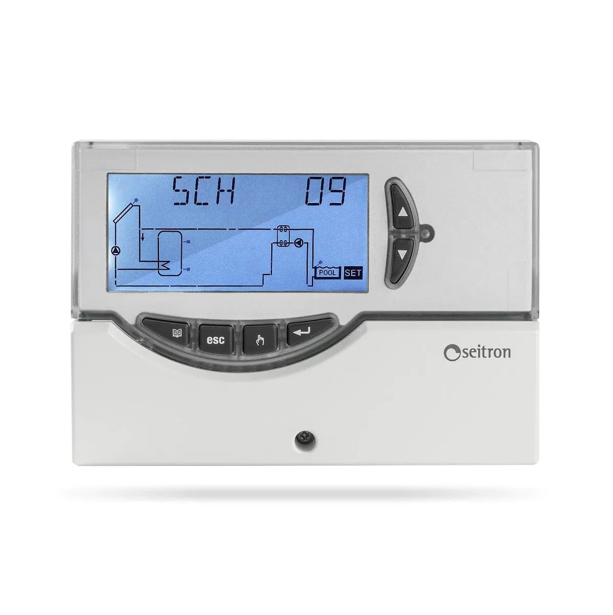Centralina elettronica digitale per impianti solari termici e piscina completa di sonde, gestisce fino a 20 tipi di impianti, display LCD retroilluminato, autodiagnostica, allarmi visivi e sonori
