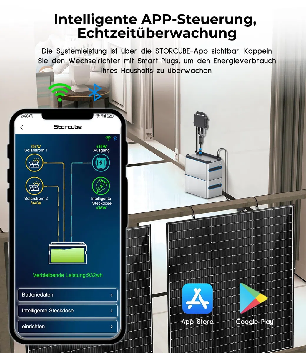Memoria centrale elettrica da balcone S1000 Pro, 1024 Wh per centrale elettrica da balcone con ingresso solare da 1200 W, 6000 cicli di ricarica, plug & play, controllo app, utilizzabile a