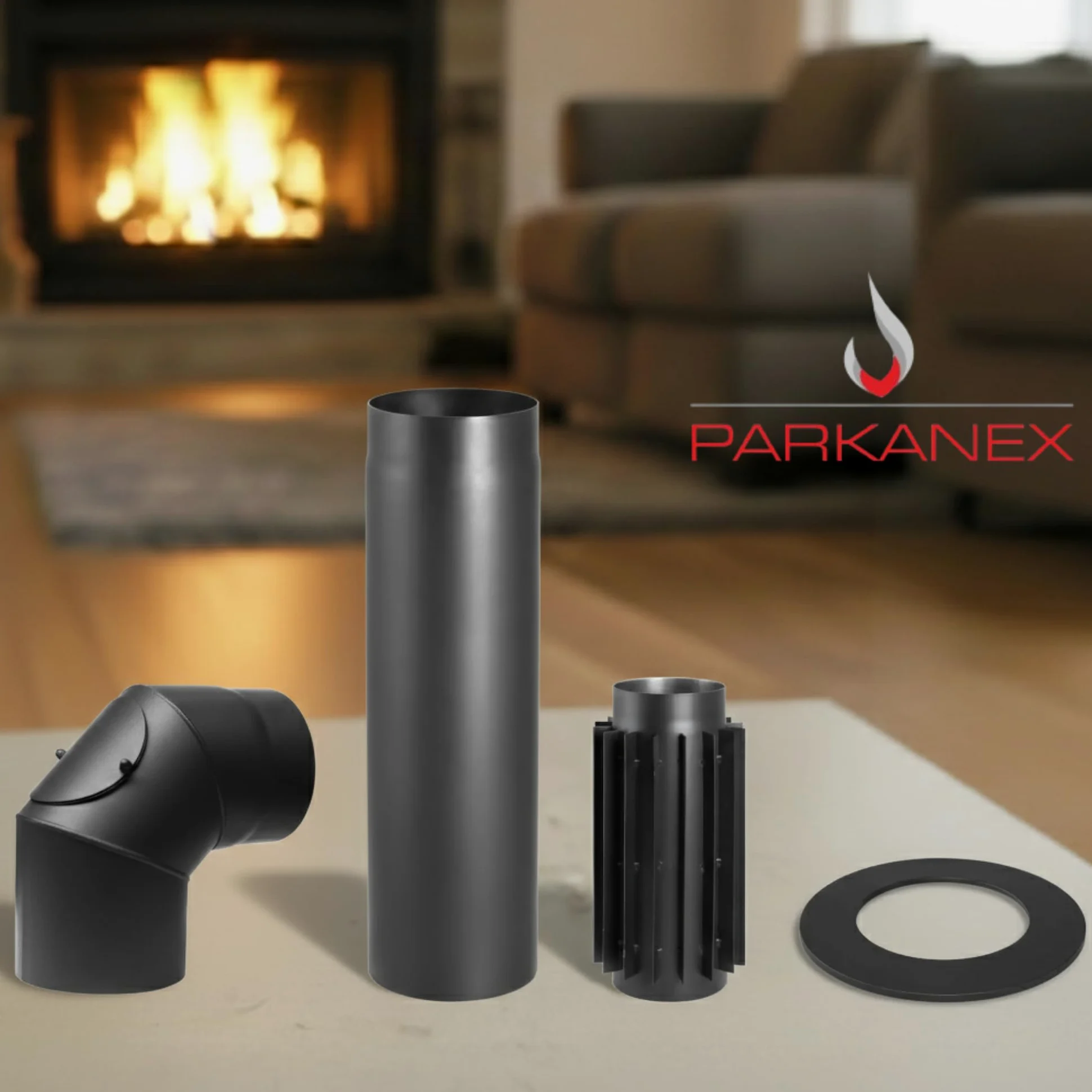 Radiatore a gas di scarico, Ø 130 mm, scambiatore di calore, canna fumaria, radiatore con nervature, recupero del calore di scarico, nero, per forni a combustibile solido, resistente al