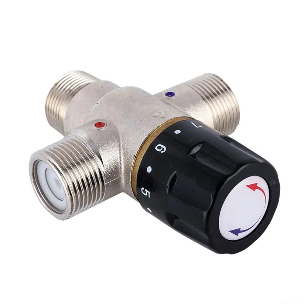 Lioaeust Valvola miscelatrice termostatica DN20 per riscaldamento solare da 3/4 di pollice, Termostatica, Rame, Argento + Nero