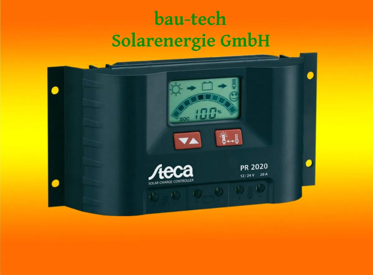 Steca – Regolatore di carica solare con display LCD e uscita per 12 V dei consumatori fino a 20 A, 1 pezzo, PR2020
