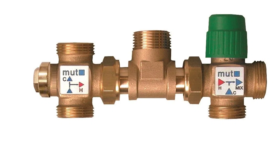 Mut 703001195 Kit Solare Termico con Deviatrice Termostatica a Taratura Fissa (45/55°C) e Miscelatore Regolabile (30-60°C)