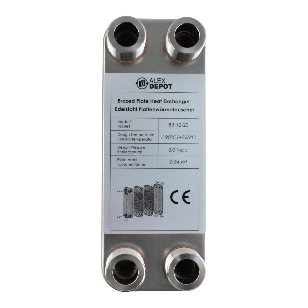 Scambiatore di calore a piastre in acciaio inox B3-12-20 con attacco da 4 x 3/4 pollici, 45 kW, riscaldamento solare (PWT)