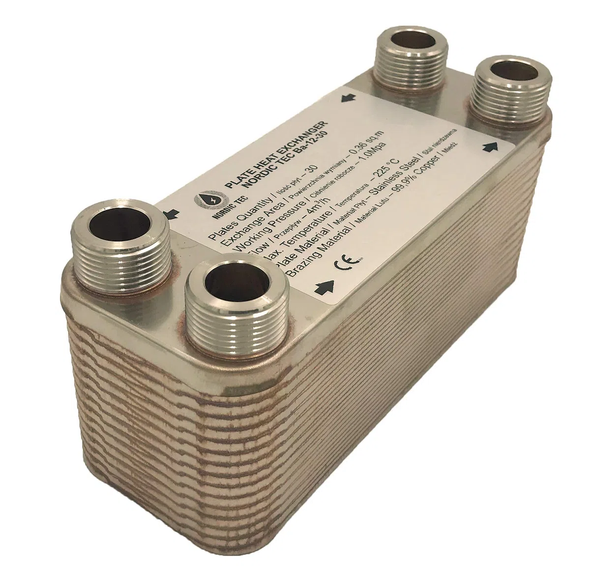 Nordic Tec Ba-12-30 - Scambiatore di calore in acciaio INOX, 30 piastre da 65 kW, 3/4"
