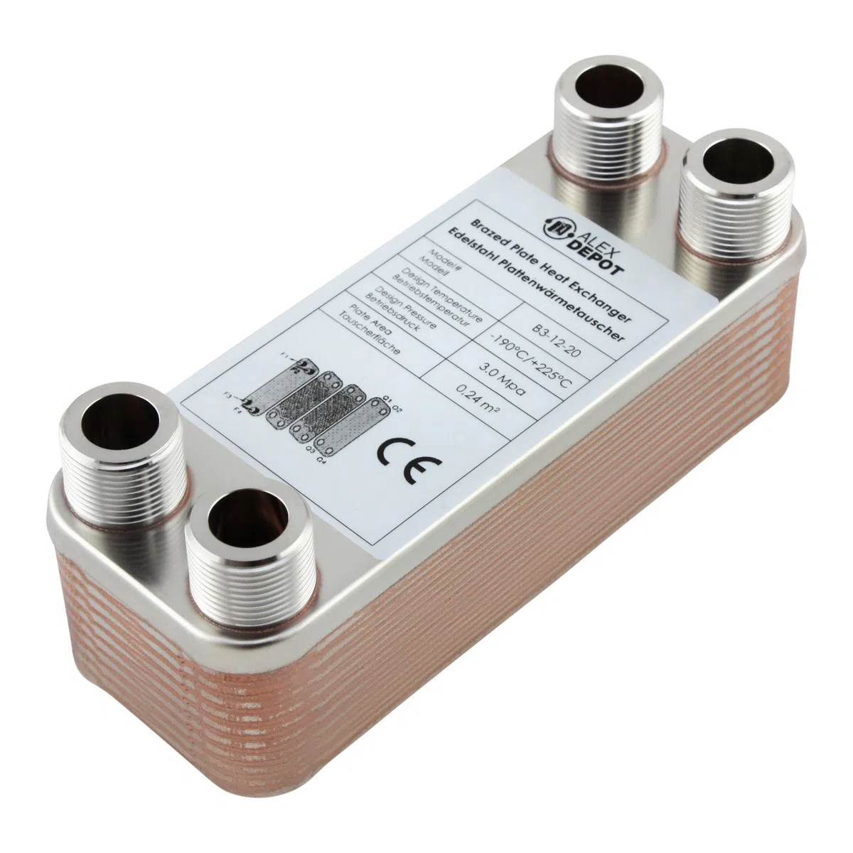 Scambiatore di calore a piastre in acciaio inox B3-12-20 con attacco da 4 x 3/4 pollici, 45 kW, riscaldamento solare (PWT)