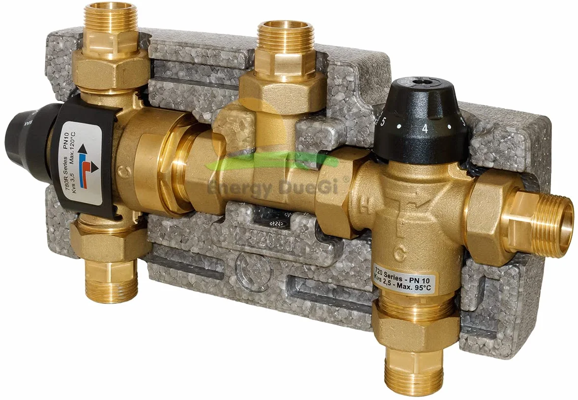 Kit termostatico di collegamento solare-caldaia con temperatura di deviazione regolabile 3/4"M