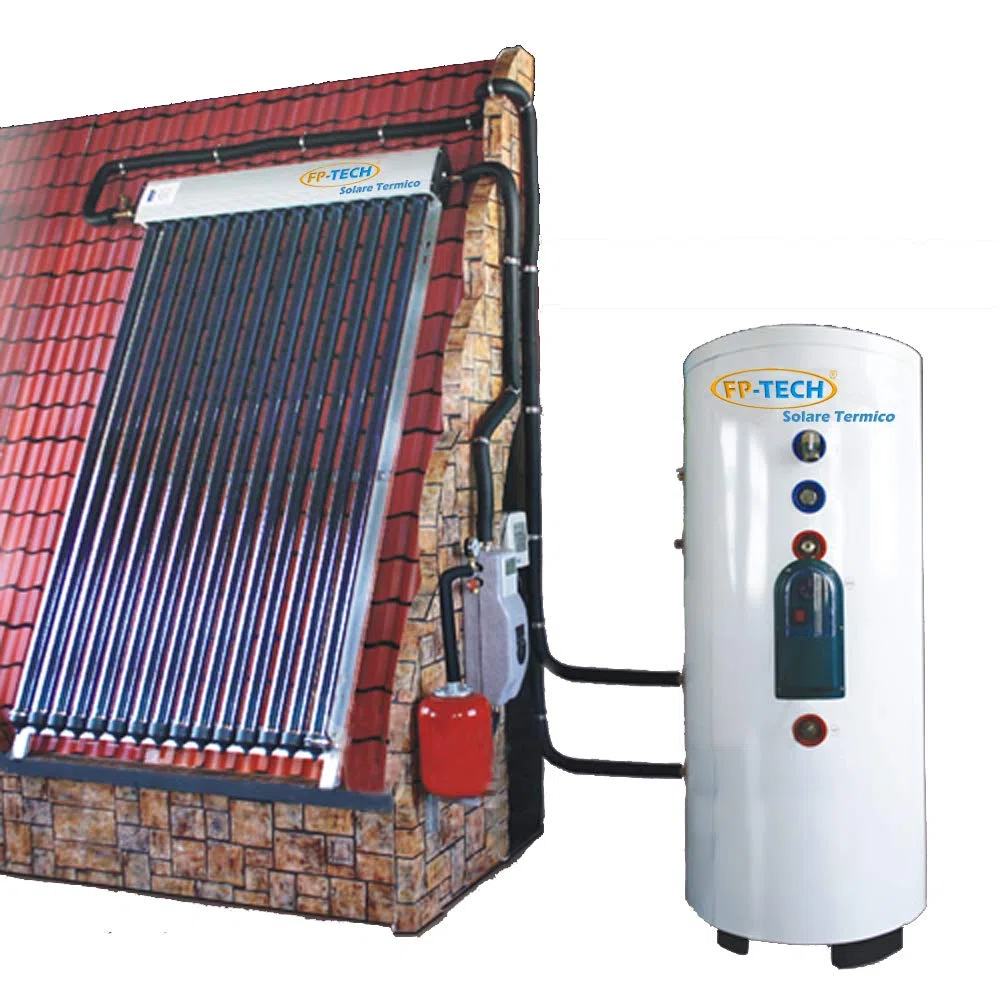 KIT PANNELLO SOLARE TERMICO 250 LT O 500 LT CIRCOLAZIONE FORZATA HEAT PIPE PRESSURIZZATO DOPPIA SERPENTINA (250 Litri)