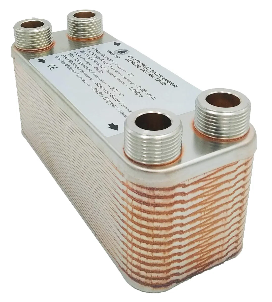 Nordic Tec Ba-12-30 - Scambiatore di calore in acciaio INOX con isolamento, 30 piastre da 65 kW, 3/4"