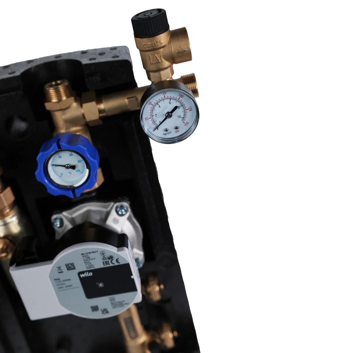 SUNEX Gruppo pompa per impianto termico solare GPS PWM con pompa elettronica WILO Para a risparmio energetico – Stazione solare con regolatore di flusso e gruppo di sicurezza, ¾″ AG, fino a 110 °C